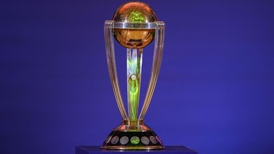 The 2023 ICC men's cricket World Cup trophy is kept on display during the 'Captains Day event'. (AFP) The 2023 ICC men's cricket World Cup trophy is kept on display during the 'Captains Day event'. (AFP)