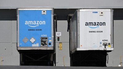 Freight semi trailers are docked at the Amazon warehouse in Palmdale, California. (AFP) Freight semi trailers are docked at the Amazon warehouse in Palmdale, California. (AFP)
