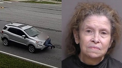 Florida woman drove off with the victim still clinging to the hood for two miles (Flagler County Sheriff's Office) Florida woman drove off with the victim still clinging to the hood for two miles (Flagler County Sheriff's Office)