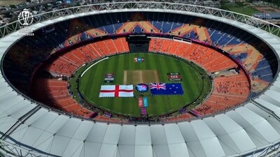 ENG vs NZ World Cup Match: The image shows an almost-empty stadium in Ahmedabad. (Screengrab)