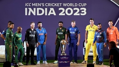 Skippers of all 10 teams pose for photos with World Cup trophy during the Captains' Day event ahead of ICC Cricket World Cup 2023, in Ahmedabad (PTI) Skippers of all 10 teams pose for photos with World Cup trophy during the Captains' Day event ahead of ICC Cricket World Cup 2023, in Ahmedabad (PTI)