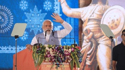 PM Modi speaks during the foundation stone laying ceremony of Rani Durgavati Memorial on her 500th birth anniversary in Jabalpur. (PTI) PM Modi speaks during the foundation stone laying ceremony of Rani Durgavati Memorial on her 500th birth anniversary in Jabalpur. (PTI)