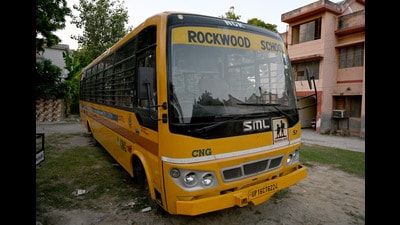 The private school bus was seized, and the driver was taken into custody. (Sunil Ghosh/HT Photo) The private school bus was seized, and the driver was taken into custody. (Sunil Ghosh/HT Photo)