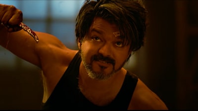 Vijay in a still from Leo, which is directed by Lokesh Kanagaraj. Vijay in a still from Leo, which is directed by Lokesh Kanagaraj.