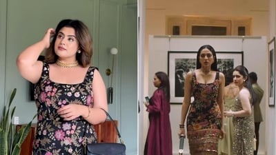 Fashion influencer recreates Sobhita Dhulipala's Sabyasachi dress. (Instagram/@curlgirlofficial) Fashion influencer recreates Sobhita Dhulipala's Sabyasachi dress. (Instagram/@curlgirlofficial)