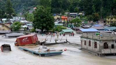 Gangtok: A flood affected locality at Singtam, in Gangtok district, Wednesday, Oct. 4, 2023. (PTI) Gangtok: A flood affected locality at Singtam, in Gangtok district, Wednesday, Oct. 4, 2023. (PTI)