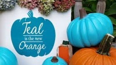 Just like a boot on a fence and paint on a tree hold a certain meaning, teal pumpkins also carry a message for the onlookers. (WagnerSprayTech)