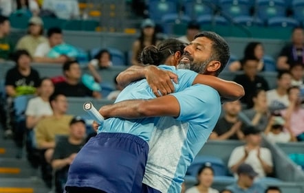 India's Rohan Bopanna and Rutuja Sampatrao Bhosale celebrate after defeating Chinese Taipei's Liang En-shuo and Tsung-Hao Huang in the Mixed Doubles (PTI) India's Rohan Bopanna and Rutuja Sampatrao Bhosale celebrate after defeating Chinese Taipei's Liang En-shuo and Tsung-Hao Huang in the Mixed Doubles (PTI)