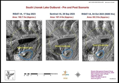 Satellite images of South Lhonak Lake. Satellite images of South Lhonak Lake.