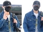 Jungkook departs for US dressed in an effortlessly cool denim jacket and cargo pants. 