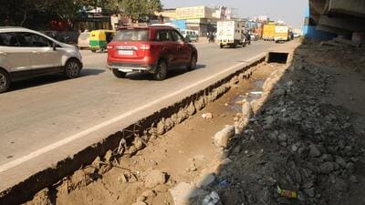 A stormwater drain at Hero Honda Chowk, in Gurugram. (Parveen Kumar/HT Archive)