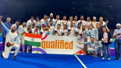 Indian Men's Hockey Team players pose for a photo showing their Gold medals after beating Japan 5-1 in the final match at the Asian Games 2023 (ANI ) Indian Men's Hockey Team players pose for a photo showing their Gold medals after beating Japan 5-1 in the final match at the Asian Games 2023 (ANI )