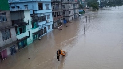 An area affected by the flood is seen in this undated image released on October 4, in Sikkim. (Reuters) An area affected by the flood is seen in this undated image released on October 4, in Sikkim. (Reuters)