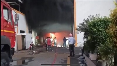 As many as 14 fire tenders were pressed into service and it took around 4 hours to douse the fire (HT) As many as 14 fire tenders were pressed into service and it took around 4 hours to douse the fire (HT)