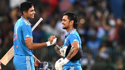Shubman Gill and Ishan Kishan after India beat Sri Lanka to win the Asia Cup last month. (AFP)