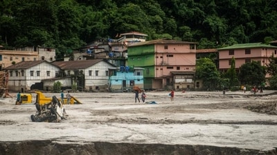 Flood-hit Golitar area in Sikkim. (REUTERS) Flood-hit Golitar area in Sikkim. (REUTERS)