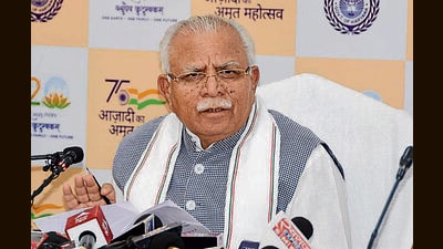 Haryana chief minister Manohar Lal Khattar addressing a press conference in Chandigarh on Friday. (HT Photo) Haryana chief minister Manohar Lal Khattar addressing a press conference in Chandigarh on Friday. (HT Photo)