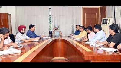 MC additional commissioner Paramdeep Singh during a review meeting in Ludhiana on Friday. (HT Photo)