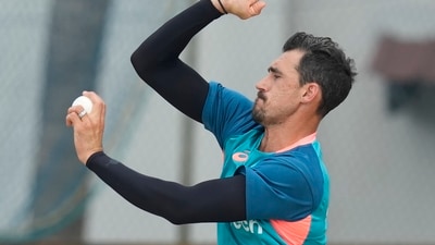 Australia's Mitchell Starc during a practice session ahead of the ICC Men's Cricket World Cup 2023 match against India (PTI) Australia's Mitchell Starc during a practice session ahead of the ICC Men's Cricket World Cup 2023 match against India (PTI)