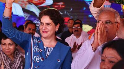Priyanka Gandhi was addressing ‘Nagariya Nikaay Evam Panchayati Raj Mahasammlen’, an event of the Congress government in Chhattisgarh’s Kanker district (Twitter/@priyankagandhi) Priyanka Gandhi was addressing ‘Nagariya Nikaay Evam Panchayati Raj Mahasammlen’, an event of the Congress government in Chhattisgarh’s Kanker district (Twitter/@priyankagandhi)