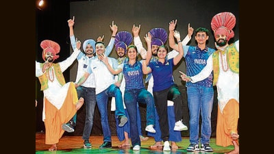 The Asiad winners were welcomed by the college with great pomp and show. (Ravi Kumar/HT) The Asiad winners were welcomed by the college with great pomp and show. (Ravi Kumar/HT)