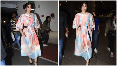 Sonam Kapoor slays airport look in multicoloured flared dress. Pics inside (HT Photos/Varinder Chawla) Sonam Kapoor slays airport look in multicoloured flared dress. Pics inside (HT Photos/Varinder Chawla)