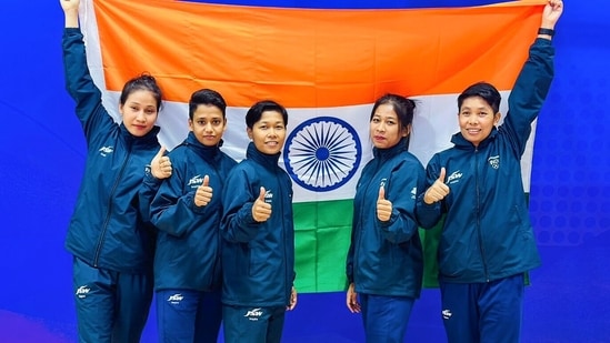 India women’s team on clinching its first-ever bronze in sepak takraw in the regu semifinal at the ongoing Asian Games held in Hangzhou, China(Narendra Modi Twitter)