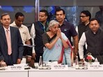 Union Finance Minister Nirmala Sitharaman arrives to chair the 52nd meeting of the GST Council, at Sushma Swaraj Bhawan in New Delhi on Saturday. Union Finance Minister Nirmala Sitharaman arrives to chair the 52nd meeting of the GST Council, at Sushma Swaraj Bhawan in New Delhi on Saturday.