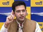 Aam Aadmi Party MP Raghav Chadha addresses a press conference in New Delhi,