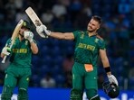 Aiden Markram celebrates his century during the ICC Men's Cricket World Cup match between Sri Lanka and South Africa Aiden Markram celebrates his century during the ICC Men's Cricket World Cup match between Sri Lanka and South Africa