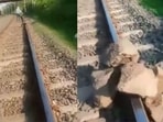 The railway staff discovered boulders obstructing the tracks at five different locations, prompting immediate action to remove them. The railway staff discovered boulders obstructing the tracks at five different locations, prompting immediate action to remove them.