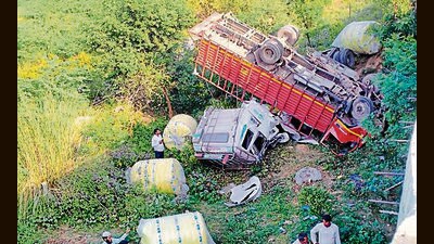 At the scene of the accident on Saturday. (HT PHOTO) At the scene of the accident on Saturday. (HT PHOTO)