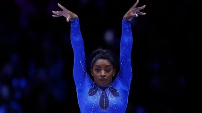 Simone Biles competes on the Balance Beam in the Women's Individual All-Around Final during the 52nd FIG Artistic Gymnastics World Championships, in Antwerp (AFP) Simone Biles competes on the Balance Beam in the Women's Individual All-Around Final during the 52nd FIG Artistic Gymnastics World Championships, in Antwerp (AFP)