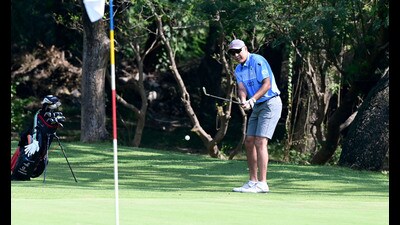 Golfer playing a shot during the Chandigarh Golf league at Chandigarh Golf Club. (Ravi Kumar /Hindustan Times)