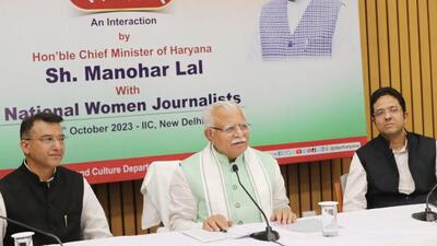 Haryana chief minister Manohar Lal Khattar during an event in New Delhi on Saturday. (HT photo)