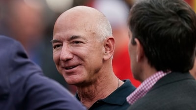 FILE - Amazon founder Jeff Bezos is seen on the sidelines before the start of an NFL football game, Sept. 15, 2022, in Kansas City, Mo. The founder of Amazon is buying a home on an exclusive barrier island in Miami where he'll be neighbors with Tom Brady, Ivanka Trump and her husband, Jared Kushner. (AP Photo/Charlie Riedel, File) (AP) FILE - Amazon founder Jeff Bezos is seen on the sidelines before the start of an NFL football game, Sept. 15, 2022, in Kansas City, Mo. The founder of Amazon is buying a home on an exclusive barrier island in Miami where he'll be neighbors with Tom Brady, Ivanka Trump and her husband, Jared Kushner. (AP Photo/Charlie Riedel, File) (AP)