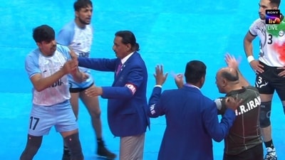 A controversy erupted during the final kabaddi match at Asian Games 2023 that was played between India and Iran. (Screengrab) A controversy erupted during the final kabaddi match at Asian Games 2023 that was played between India and Iran. (Screengrab)