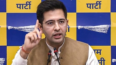 Aam Aadmi Party MP Raghav Chadha addresses a press conference in New Delhi, (PTI file) Aam Aadmi Party MP Raghav Chadha addresses a press conference in New Delhi, (PTI file)