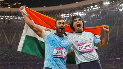 Neeraj Chopra won the gold while Kishore Jena finished behind him to settle for a silver medal at the Asian Games (PTI) Neeraj Chopra won the gold while Kishore Jena finished behind him to settle for a silver medal at the Asian Games (PTI)