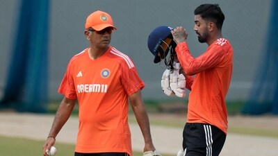KL Rahul and Rahul Dravid during a practice session ahead of their World Cup 2023 match against Australia (PTI) KL Rahul and Rahul Dravid during a practice session ahead of their World Cup 2023 match against Australia (PTI)