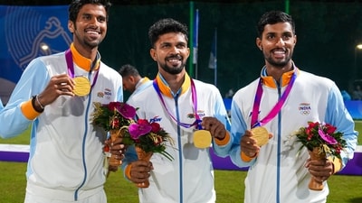 By virtue of being seeded higher, India's men's cricket team clinched the gold medal in their Asian Games debut campaign after the final against Afghanistan was called off due to rain (PTI) By virtue of being seeded higher, India's men's cricket team clinched the gold medal in their Asian Games debut campaign after the final against Afghanistan was called off due to rain (PTI)