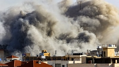 Smoke plumes rise over Gaza City during Israeli air strikes. (AFP) Smoke plumes rise over Gaza City during Israeli air strikes. (AFP)