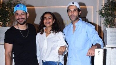Actors Kunal Kemmu, Patralekhaa and RajKummar Rao were seen dining out together. Kunal's actor-wife Soha Ali Khan had also joined the trio. But Soha was missing in action when the actors posed for paparazzi outside the restaurant. Patralekhaa and RajKummar chose shirts for their dinner outing, while Kunal wore a black T-shirt look. Actors Kunal Kemmu, Patralekhaa and RajKummar Rao were seen dining out together. Kunal's actor-wife Soha Ali Khan had also joined the trio. But Soha was missing in action when the actors posed for paparazzi outside the restaurant. Patralekhaa and RajKummar chose shirts for their dinner outing, while Kunal wore a black T-shirt look. 
