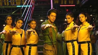 Shah Rukh Khan in a still from Jawan. Shah Rukh Khan in a still from Jawan.