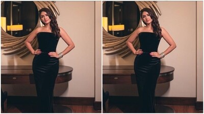 Mrunal played muse to fashion designer house Atelier Biser and picked the black gown from the shelves of the designer house.&nbsp; 