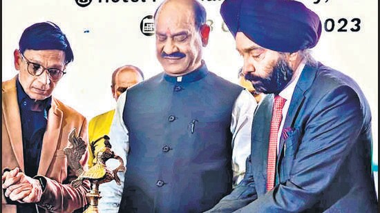 Lok Sabha Speaker Om Birla at the annual conference of Intraocular Implant & Refractive Society of India on Saturday. (HT Photo)