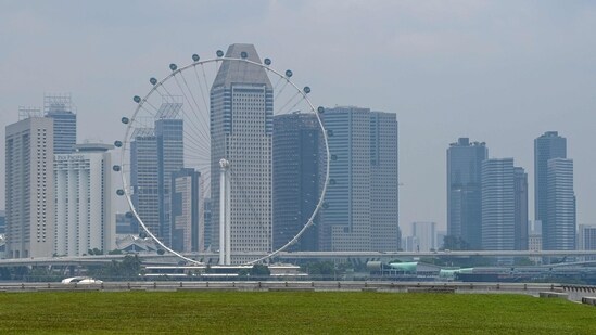 The city skyline is seen shrouded with haze in Singapore. (AFP)