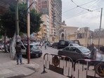 Egyptian police cordon off the site where a a policeman killed two Israeli tourists and one Egyptian in Alexandria on October 8, 2023. Egyptian police cordon off the site where a a policeman killed two Israeli tourists and one Egyptian in Alexandria on October 8, 2023.