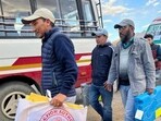 Election staff during the 5th Ladakh Autonomous Hill Development Council Kargil elections, in Kargil (PTI)