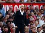 Manchester United manager Erik ten Hag looks on 